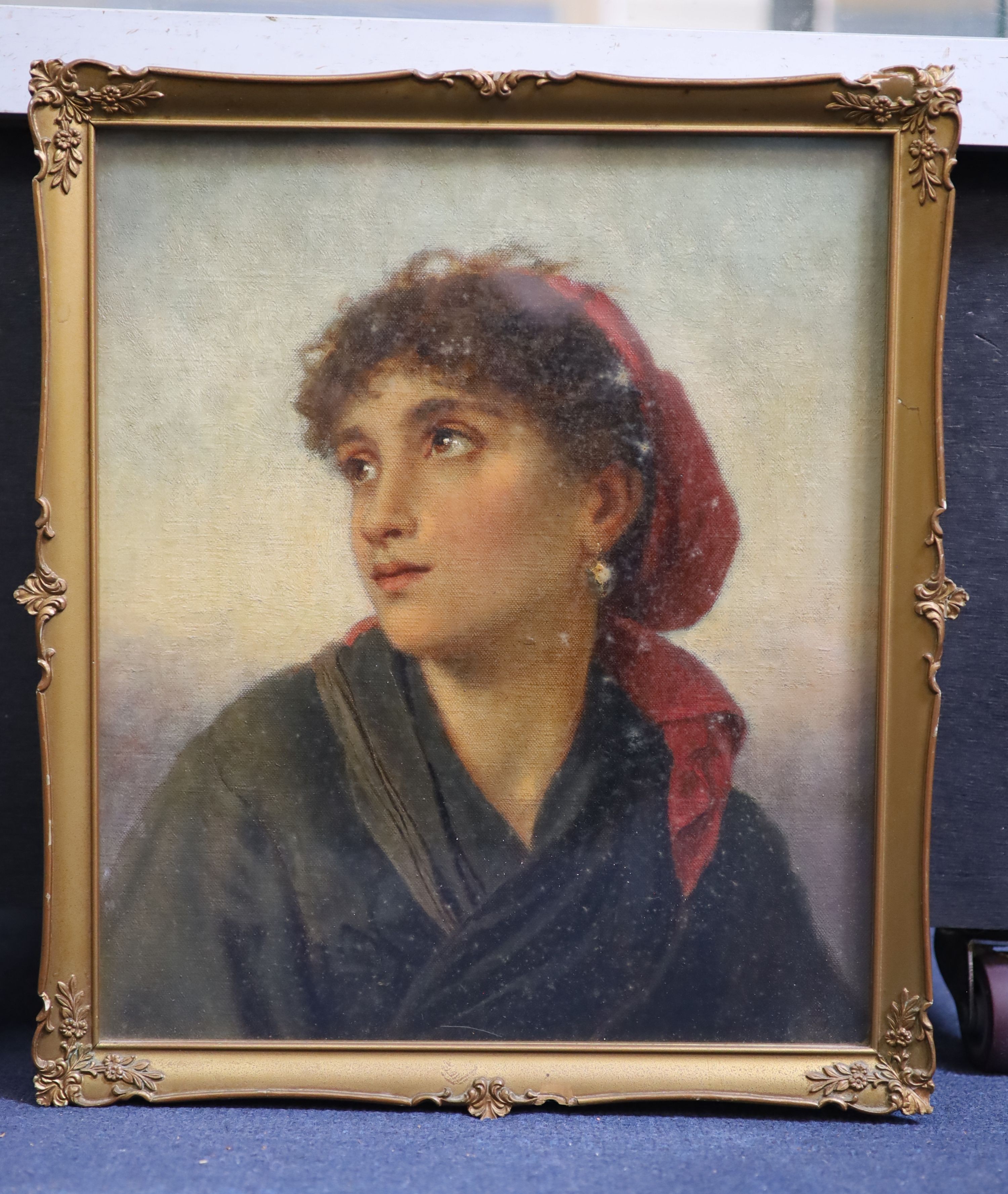 19th Century English School, Portrait of a gypsy girl, Oil on canvas, 34 x 29cm.